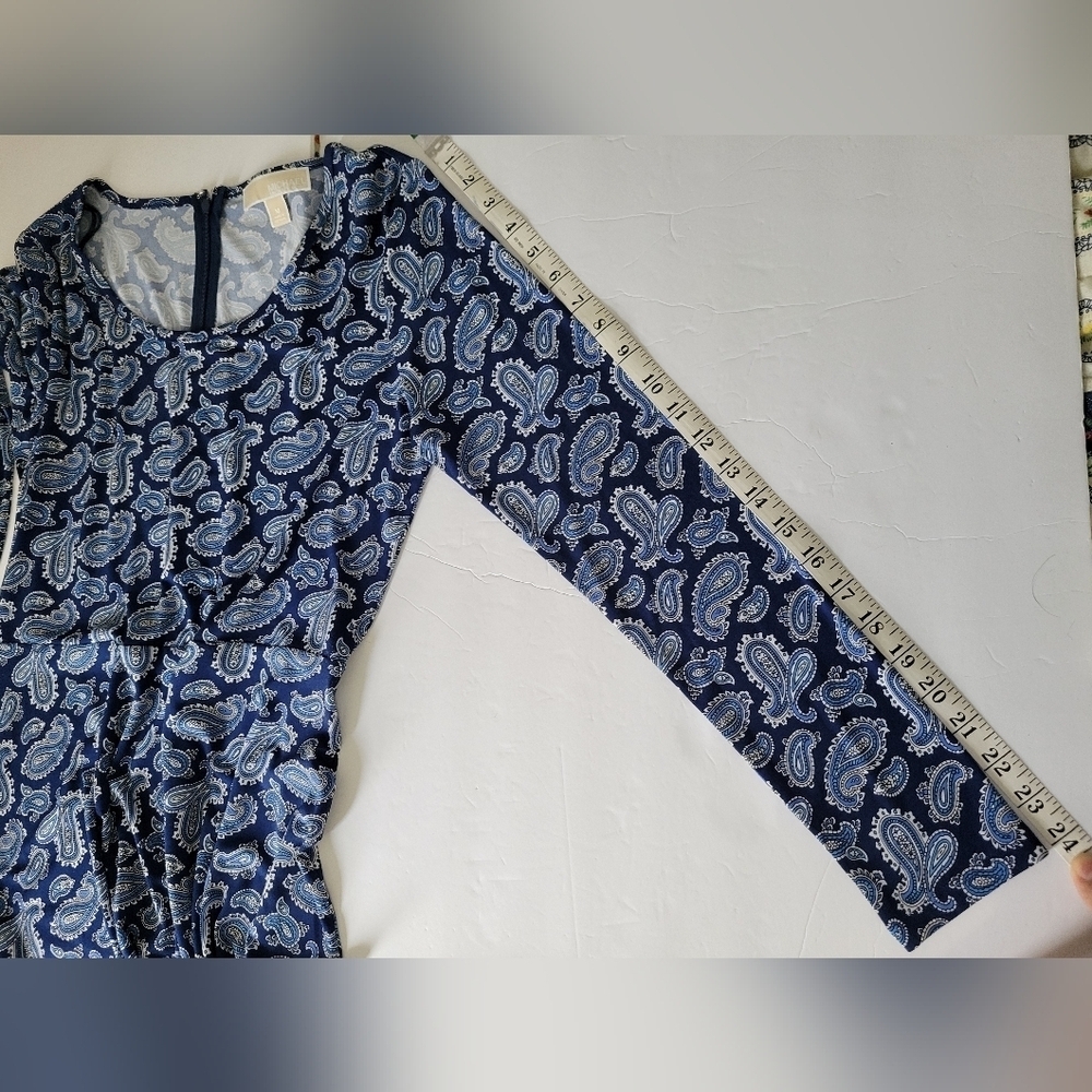 Michael Kors Blue Paisley Long Sleeve Flare Career Wear Office Dress - Picture 5 of 10